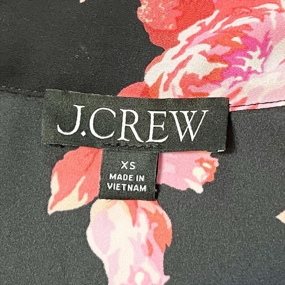 J. Crew Tie‎ Neck Long Sleeve Top XS black pink floral rose popover blouse flowy - Picture 8 of 12